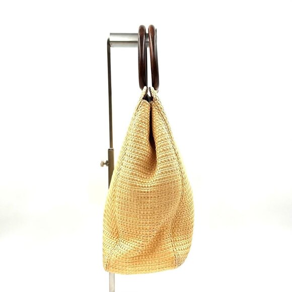 Authentic CHANEL Vintage Raffia Tote Woven Straw Shoulder Bag Wooden Ring Beige - Picture 6 of 12